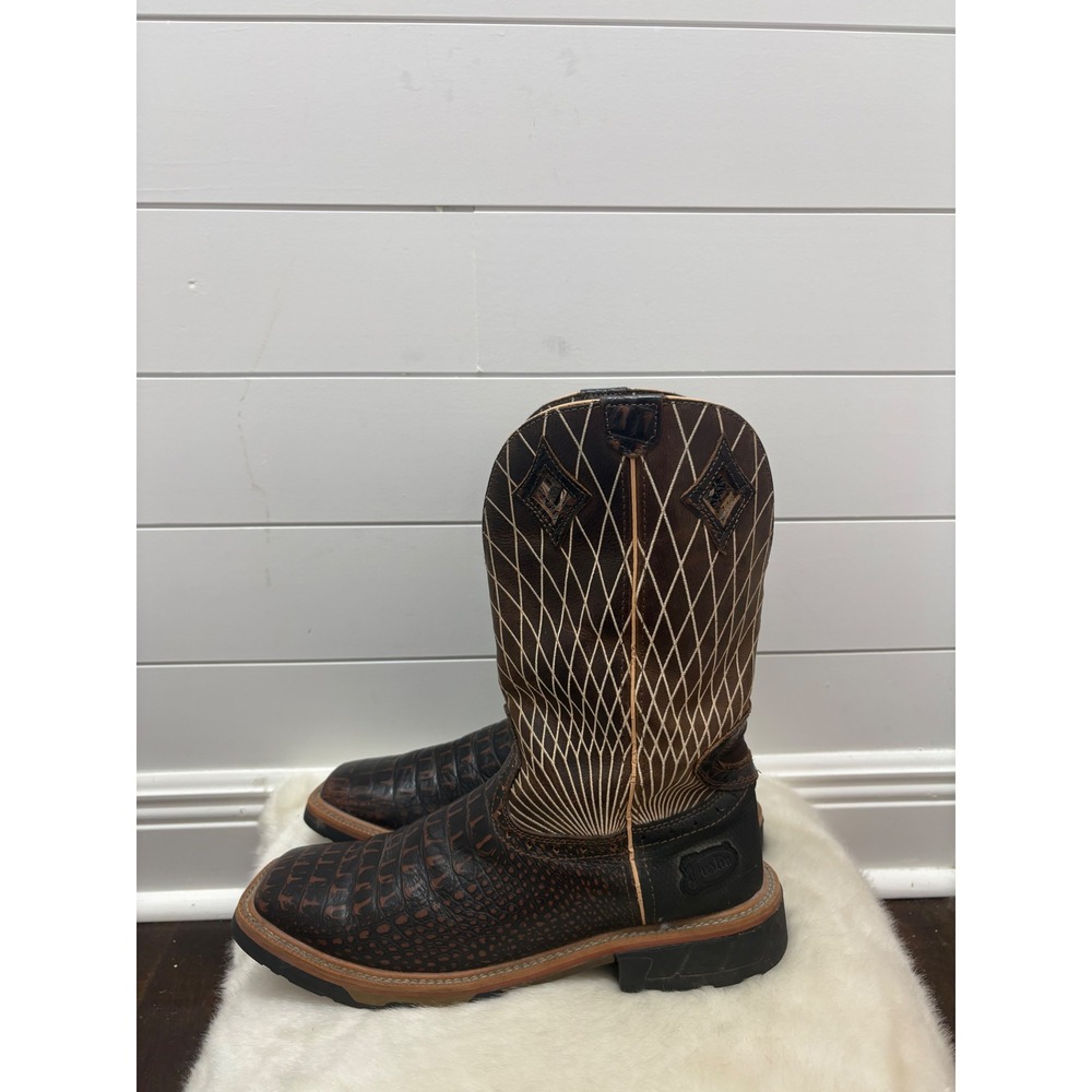 Justin Derrickman Croc Print Comp Toe Work Boot Brown Mens Sz 11.5D Style WK4833